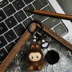 New mini flocked have a seat labubu keychain